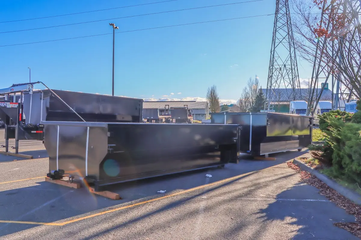 Roll-off dumpster ready for waste disposal at job site for 10 Yard Dumpster Rental in Pendleton